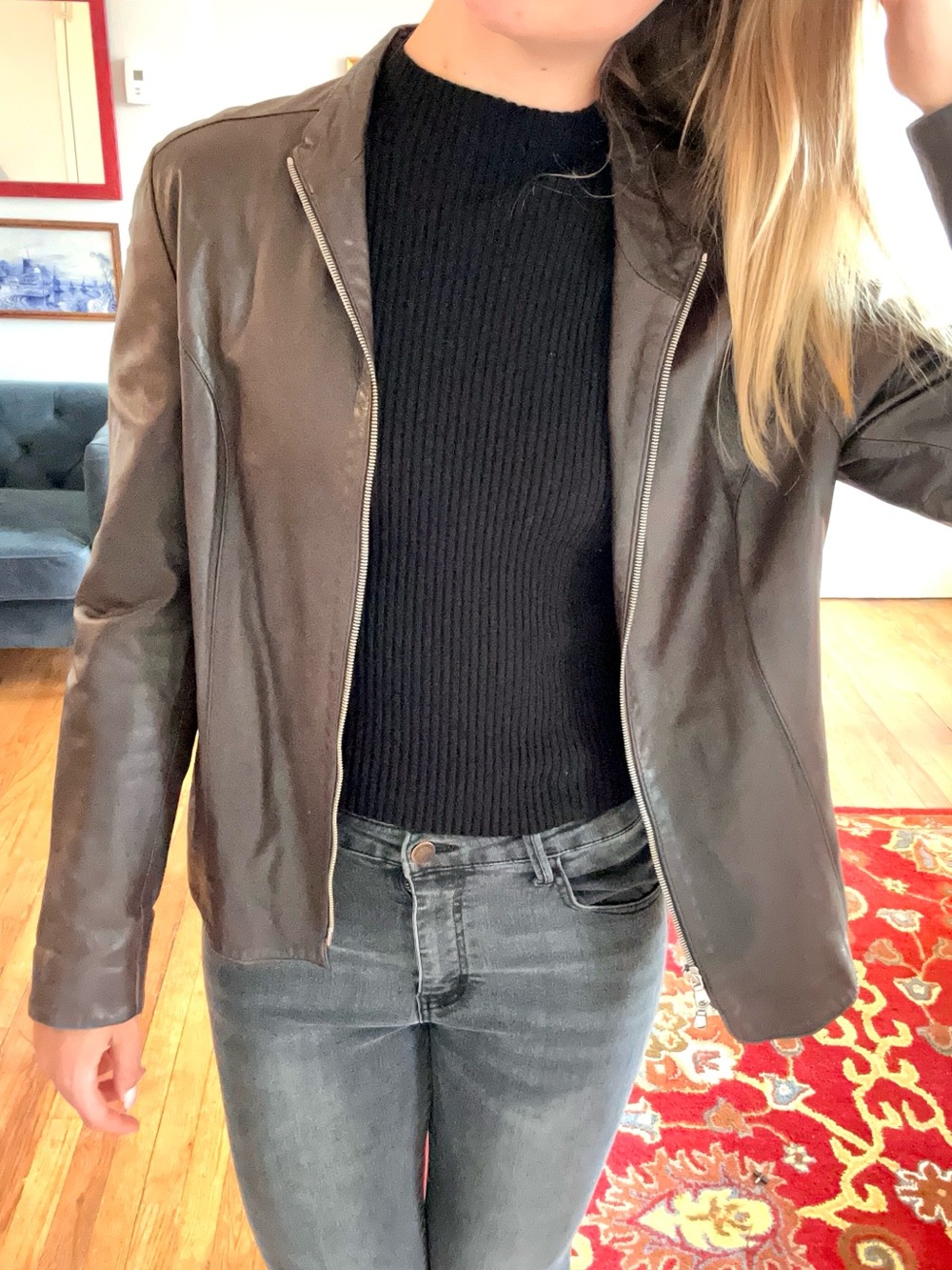 Classic Women's Brown Italian Leather Zip Jacket - Made in Florence, IT